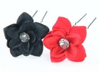 Fabric Flower Hairpins with Rhinestone