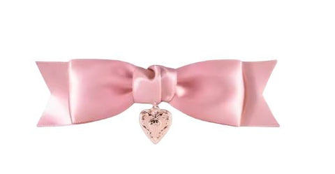 Pink Satin bow hairclip with rose gold heart
