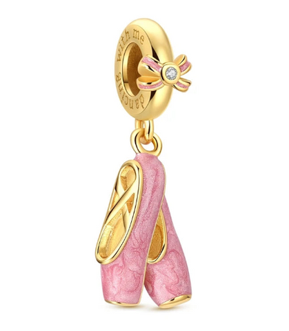 Sterling Silver Golden Ballet Pointe shoe Charm