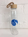Silver Swans logo glass/bamboo drink bottle